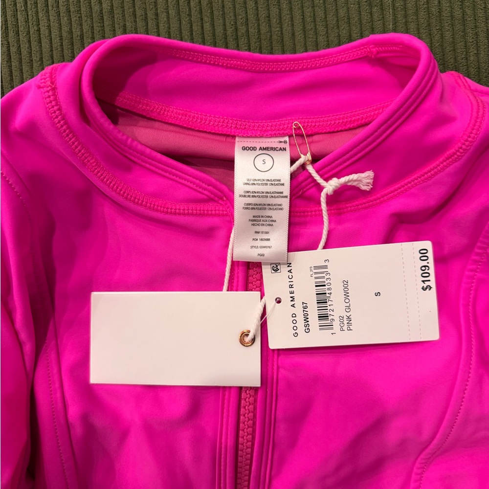 Good American Hot Pink Long Sleeve Zip One-Piece Swimsuit - Picture 2 of 3